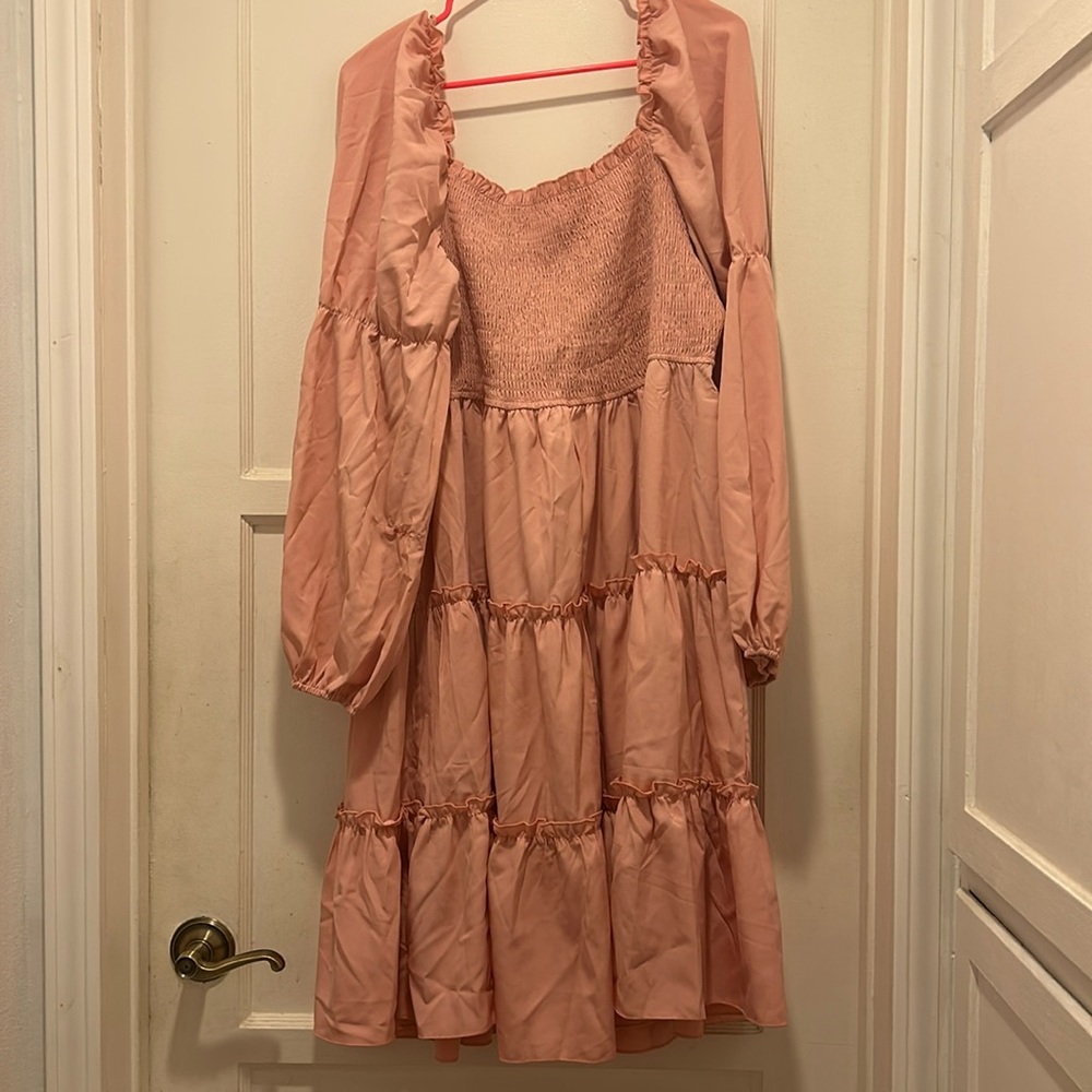 Shein Prive Plus Square Neck Lantern Sleeve Layered Hem Dress